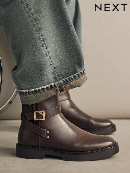 Chocolate Brown Standard/Wide Fit Forever Comfort® Chelsea Buckle Ankle Boots (B01610) | AED159
