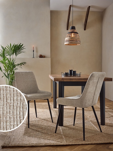 Set of 2 Textured Chenille Light Natural Hamilton Black Leg Quilted Dining Chairs (B01643) | €330