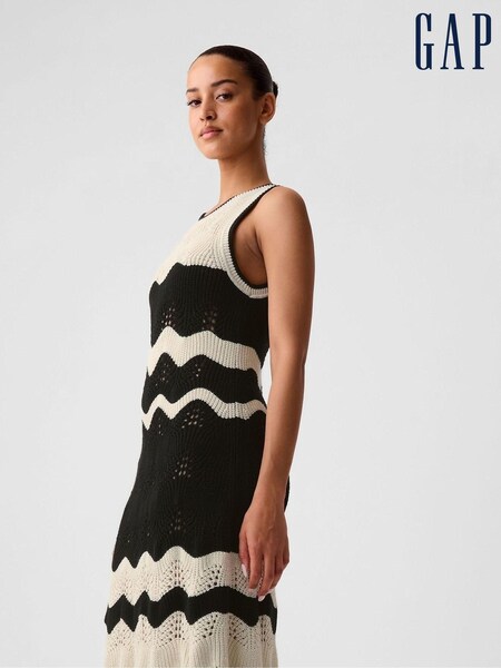 Gap Black Sleeveless Knit Crochet Midi Dress (B01683) | €41