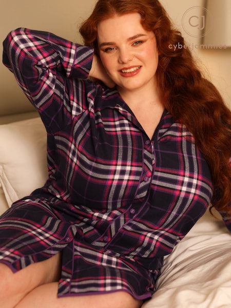 Cyberjammies Blue Long Sleeved Check 100% Cotton Nightshirt (B01865) | R$ 315