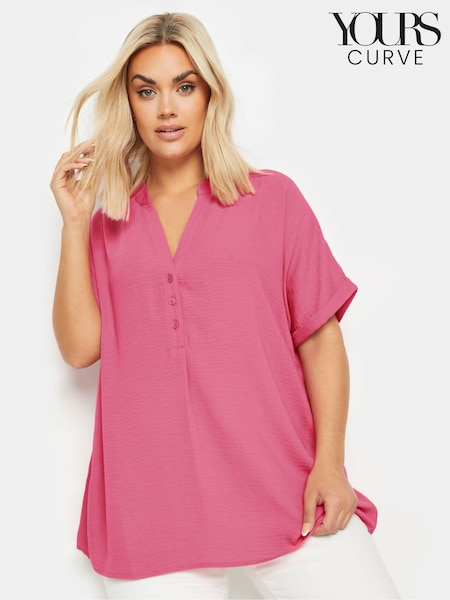 Yours Curve Pink Short Sleeve Half Placket Blouse (B01891) | €34