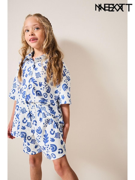 White/Blue Textured Shirt And Shorts Set (3-16yrs) (B01928) | €6.50 - €7.50