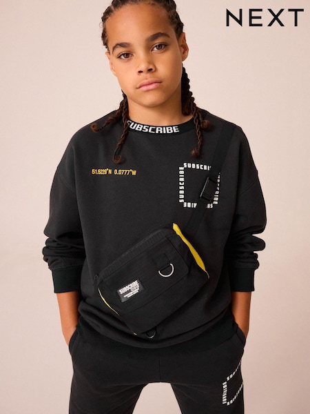 Black Subscribe Bag Crew Sweat and Joggers Set (3-16yrs) (B01932) | AED135 - AED163