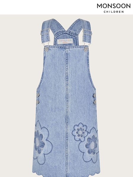 Monsoon Blue 100% Cotton Denim Flower Pinafore (B01945) | AED127 - AED149