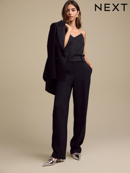 Black Textured Straight Tux Trousers (B01953) | 132 QAR