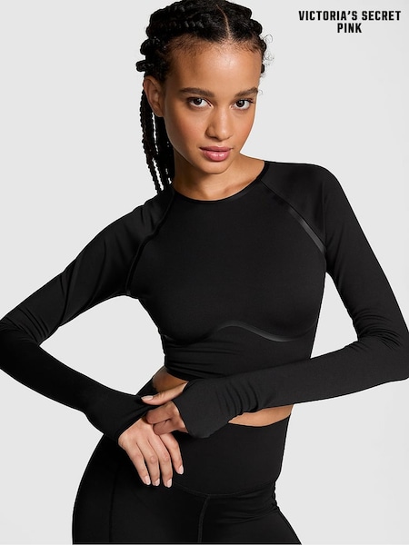 Victoria's Secret PINK Black Relay Long Sleeve Crop Top (B01959) | €45