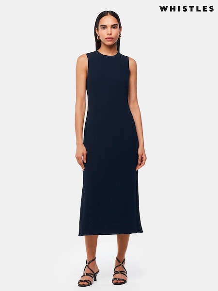 Whistles Blue Erin Texture Midi Dress (B01962) | €83