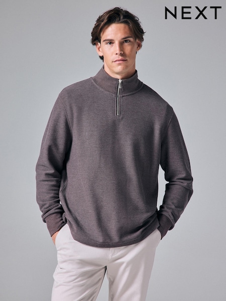 Brown Marl Long Sleeve Textured Quarter Zip Jumper (B02013) | R$ 250