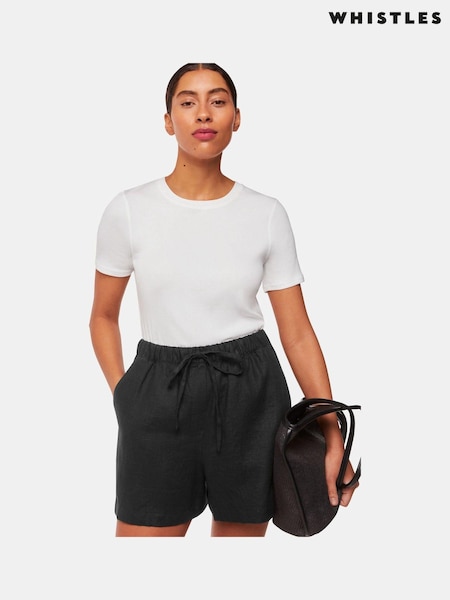 Whistles Black 100% Linen Elasticated Shorts (B02053) | €98