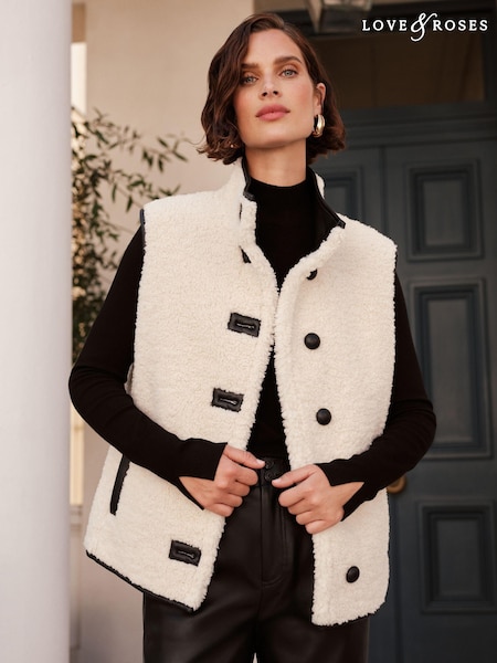 Love & Roses Borg And Faux Leather Trim Gilet (B02106) | €49