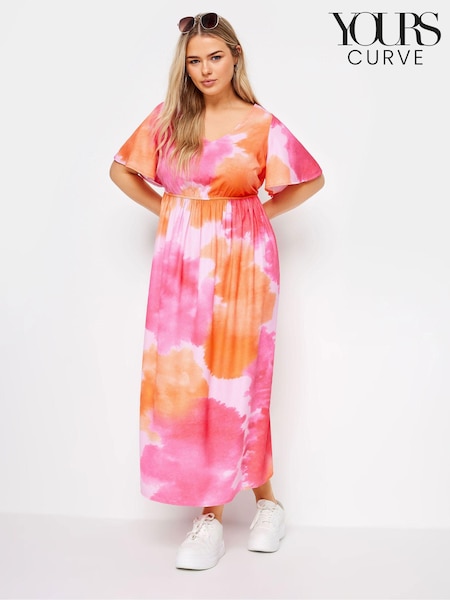 Yours Curve Pink Limited Short Sleeve Bow Back Midaxi Dress (B02145) | €48