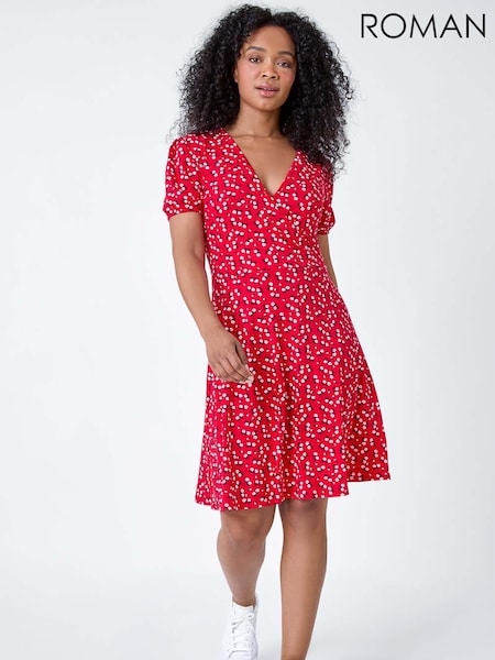 Roman Ditsy Wrap Stretch Dress (B02171) | R$ 510