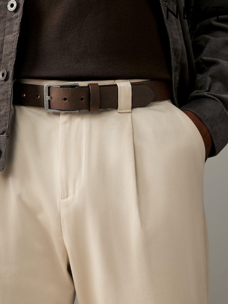 Brown Geometric Stitch Detail Leather Belt (B02197) | €17