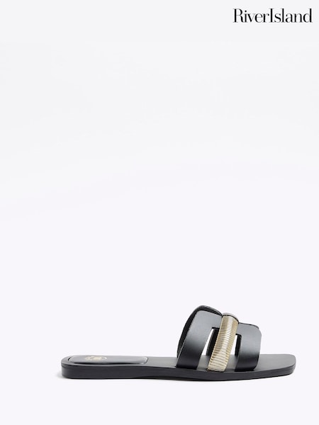 River Island Black Wide Fit Cut Out Leather Sandals (B02219) | €42
