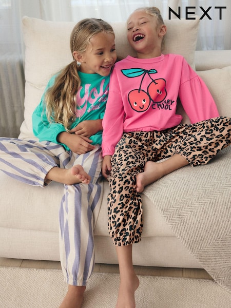 Pink Grün - 2 Pack 100% Cotton Jogger Pyjamas (3-16yrs) (B02229) | 21 € - 26 €