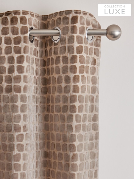 Mink Natural Collection Luxe Heavyweight Cut Velvet Spot Eyelet Lined Curtains (B02260) | $327 - $655