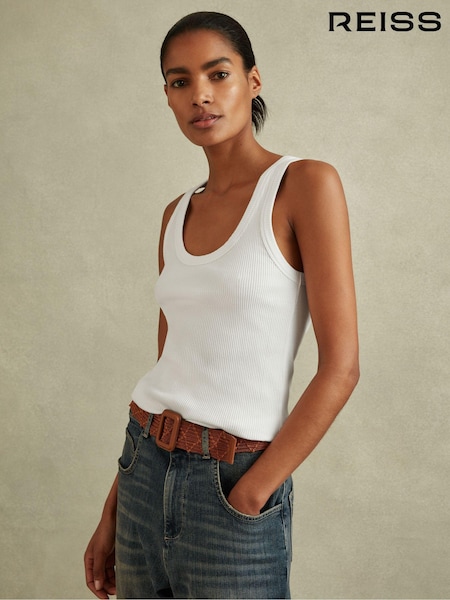Reiss White Elle Ribbed Cotton Blend Vest (B02271) | €58