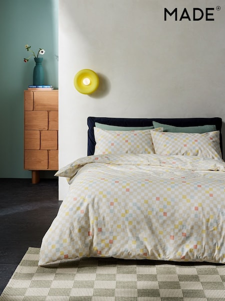 MADE.COM Yellow Checkers 180 Thread Count Duvet Cover and Pillowcase Set (B02436) | €40 - €81
