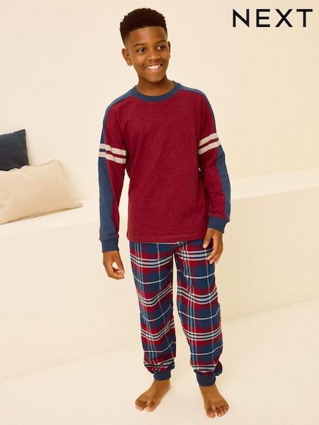 Red/Navy Single Check Woven 100% Cotton Pyjamas (3-16yrs) (B02439) | AED45 - AED61