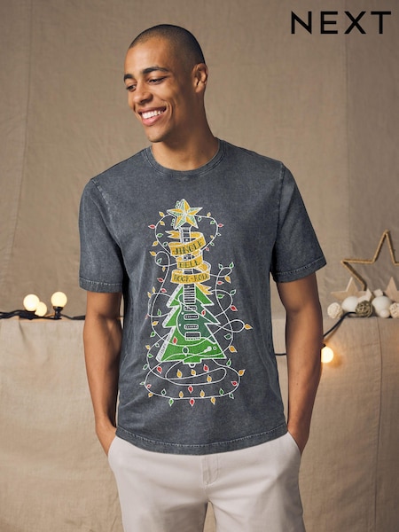 Grey Guitar Tree Christmas 100% Cotton T-Shirt (B02463) | €7.50