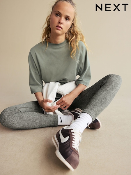 Olive Marl Ribbed Seamless High Waist Leggings (B02473) | R$ 190