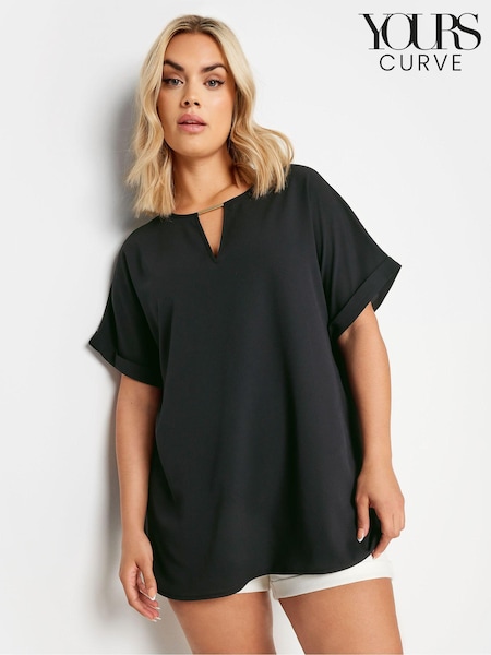 Czarny - Yours Curve Notch Neck Blouse (B02530) | 150 zł