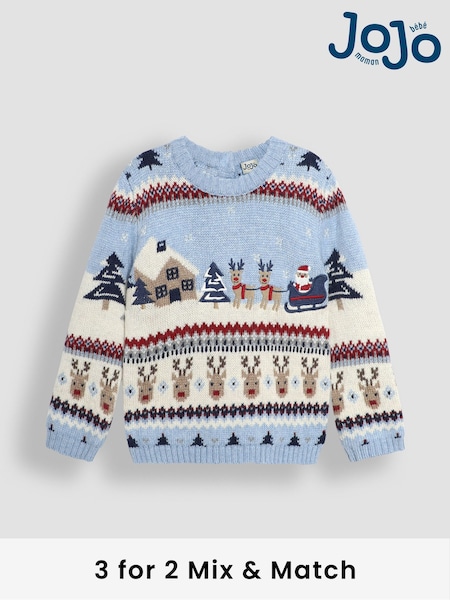 JoJo Maman Bébé Blue Christmas Scene Jumper (B02552) | €59