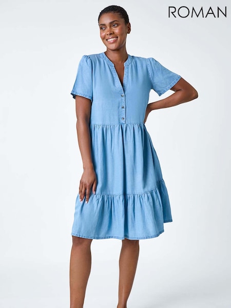 Roman Blue Tiered Smock Dress (B02575) | €26