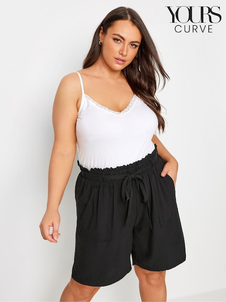 Yours Curve Black Woven Paperbag Waist Shorts (B02589) | € 37