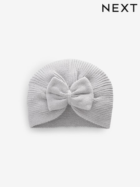 Grey Baby Knitted Bow 100% Cotton Turban Hat (0mths-3yrs) (B02643) | €6