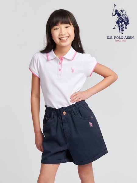 Alb - U.S. Polo Assn. Mâneci scurte Fete 100% Cotton Tricouri polo (B02686) | 223 LEI - 268 LEI