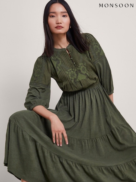 Monsoon Green 100% Cotton Larissa Lace Trim Dress (B02717) | €48