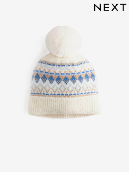 modra/bež Cream s fairskim vzorcem - Pom Beanie Hat (3-16yrs) (B02723) | € 5 - € 7