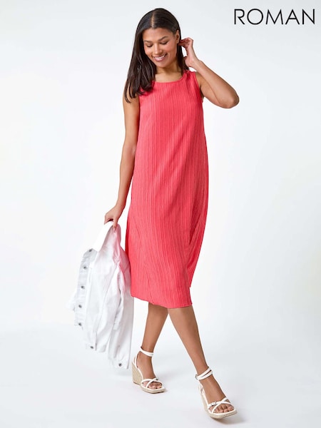 Roman Pink Textured Sleeveless Midi Dress (B02726) | €32