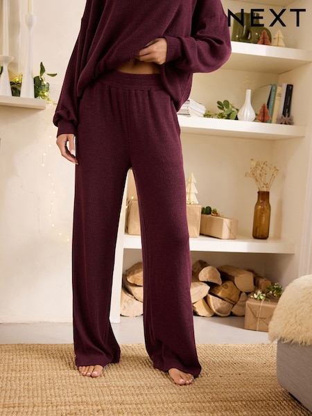 Berry Red Ribbed Knitlook Lounge Trousers (B02778) | €10