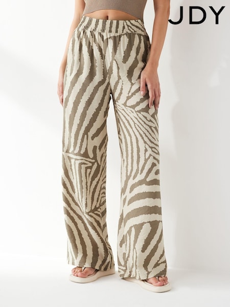 JDY Green Petite Zebra Print Wide Leg Trousers (B02787) | €17.50