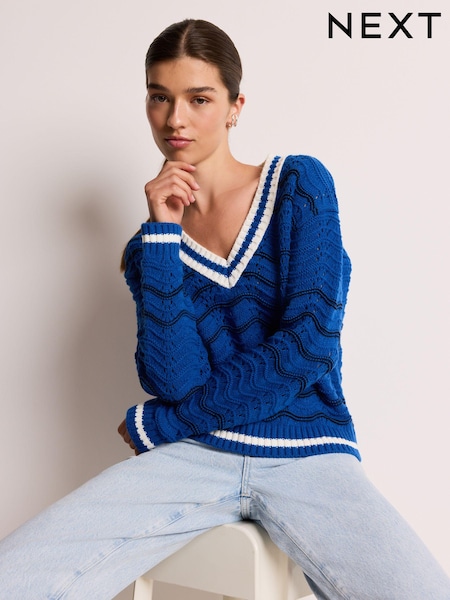 Blue Knitted Cricket Jumper (B02797) | €19