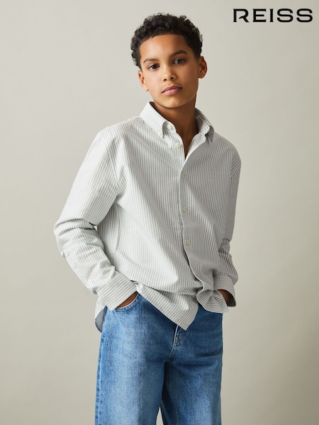 Reiss Green/Offwhite Welby 9-13 yrs Cotton Striped Oxford Shirt (B02808) | €30