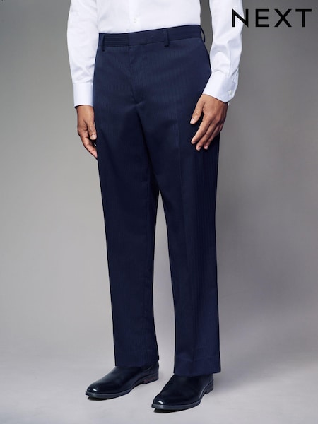 Navy Blue Straight Fit Wool Blend Stripe Suit Trousers (B02905) | €68