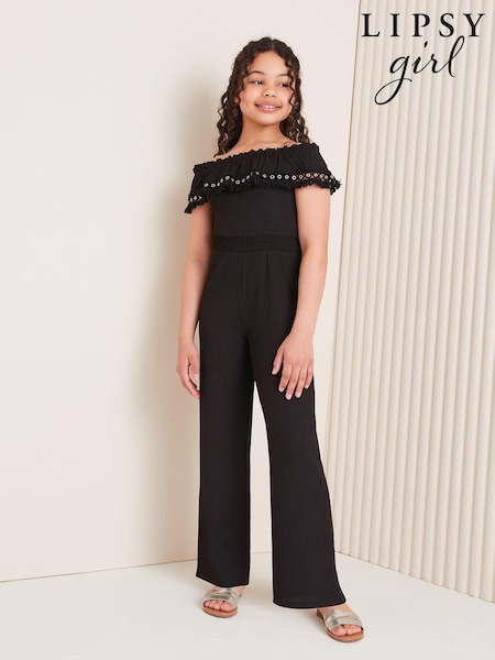 Lipsy Black Bardot Trim Detail Wide Leg Jumpsuit (5-16yrs) (B02907) | €27 - €33