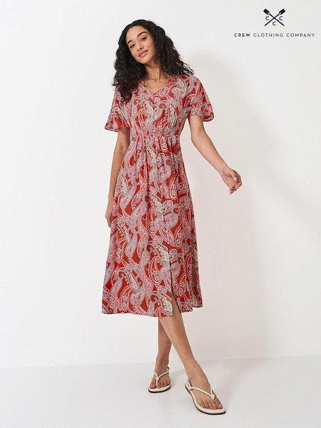 Crew Clothing Brown Flutter Sleeve Dress (B02983) | €39