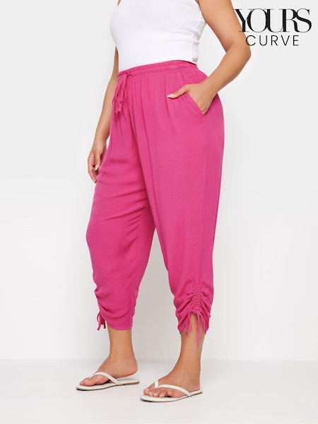 Yours Curve Pink Crinkle Ruched Hem Cropped Trousers (B04002) | AED146