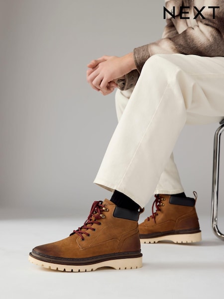 חום בהיר - Leather Hiker Style Boots (B04034) | ‏224‏₪