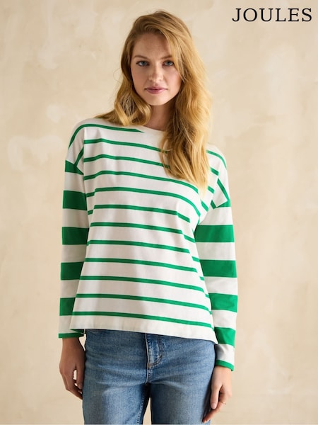 Vihreä/Valkoinen - Joules Ellie Pitkä hiha Jersey Top (B04050) | €44