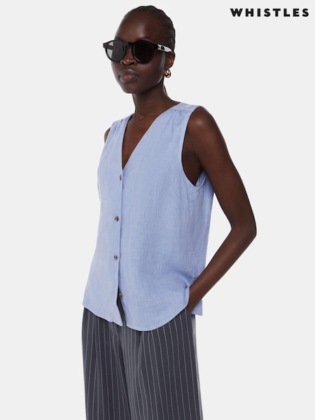 Whistles Blue Laura 100% Linen Tank Top (B04052) | ₪347