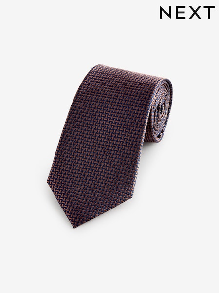 Navy Blue/Bronze Brown Geometric Pattern Tie (B04121) | 48 QAR