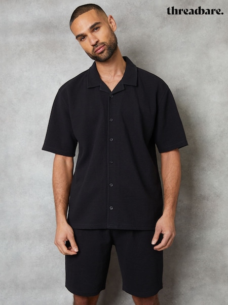 Threadbare Black Textured Revere Collar Short Sleeve Shirt (B04141) | €37