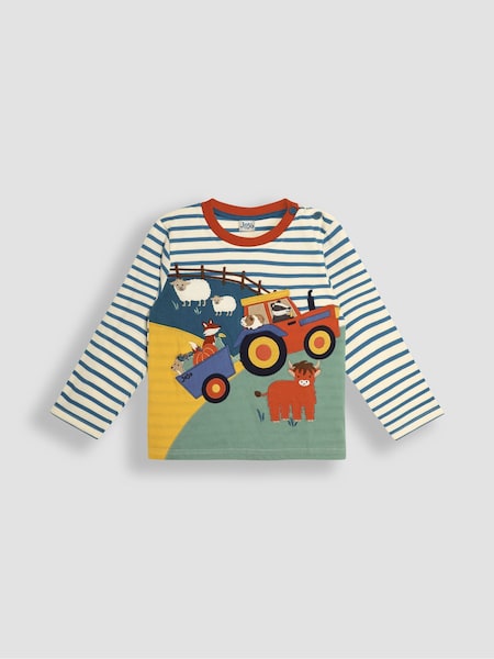 JoJo Maman Bébé Long Sleeve Button Shoulder Striped Appliqué Top (B04178) | €30
