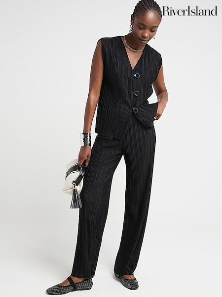 River Island Black Plisse Longline Waistcoat (B04199) | €43