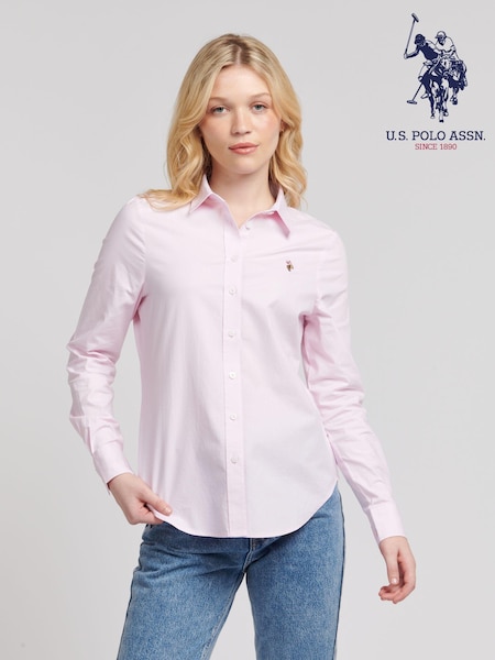 ורוד - U.s. Polo Assn. Womens Classic Fit Oxford 100% Cotton Shirt (B04479) | ‏251‏₪